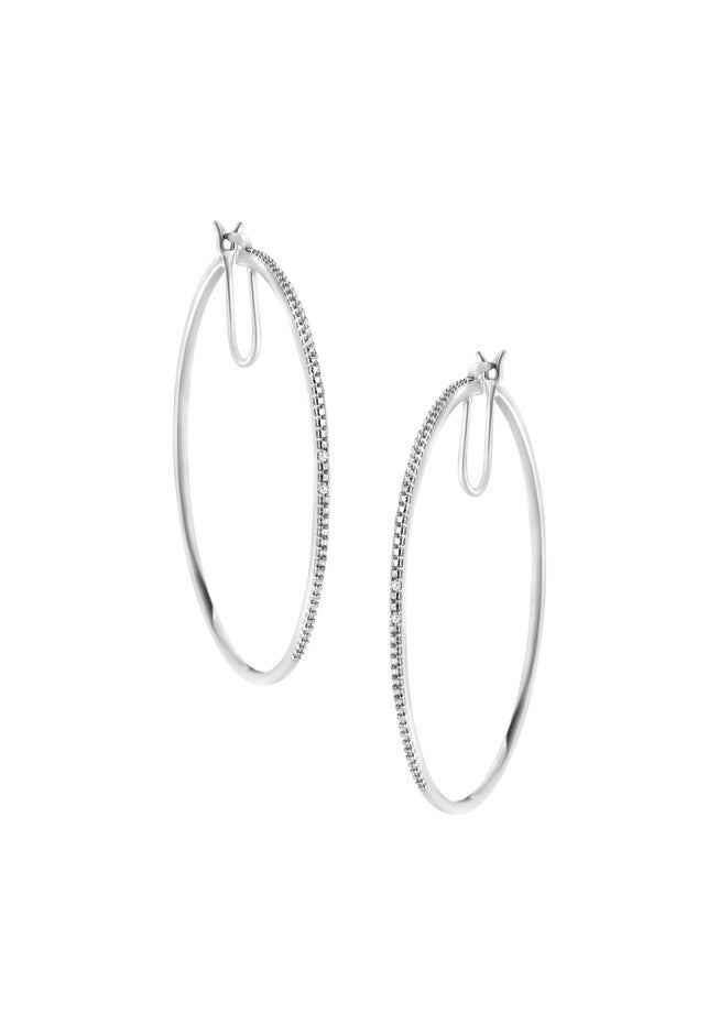 Sterling Silver Diamond Accent Medium D Hoops Earrings, WHITE, hi-res image number null