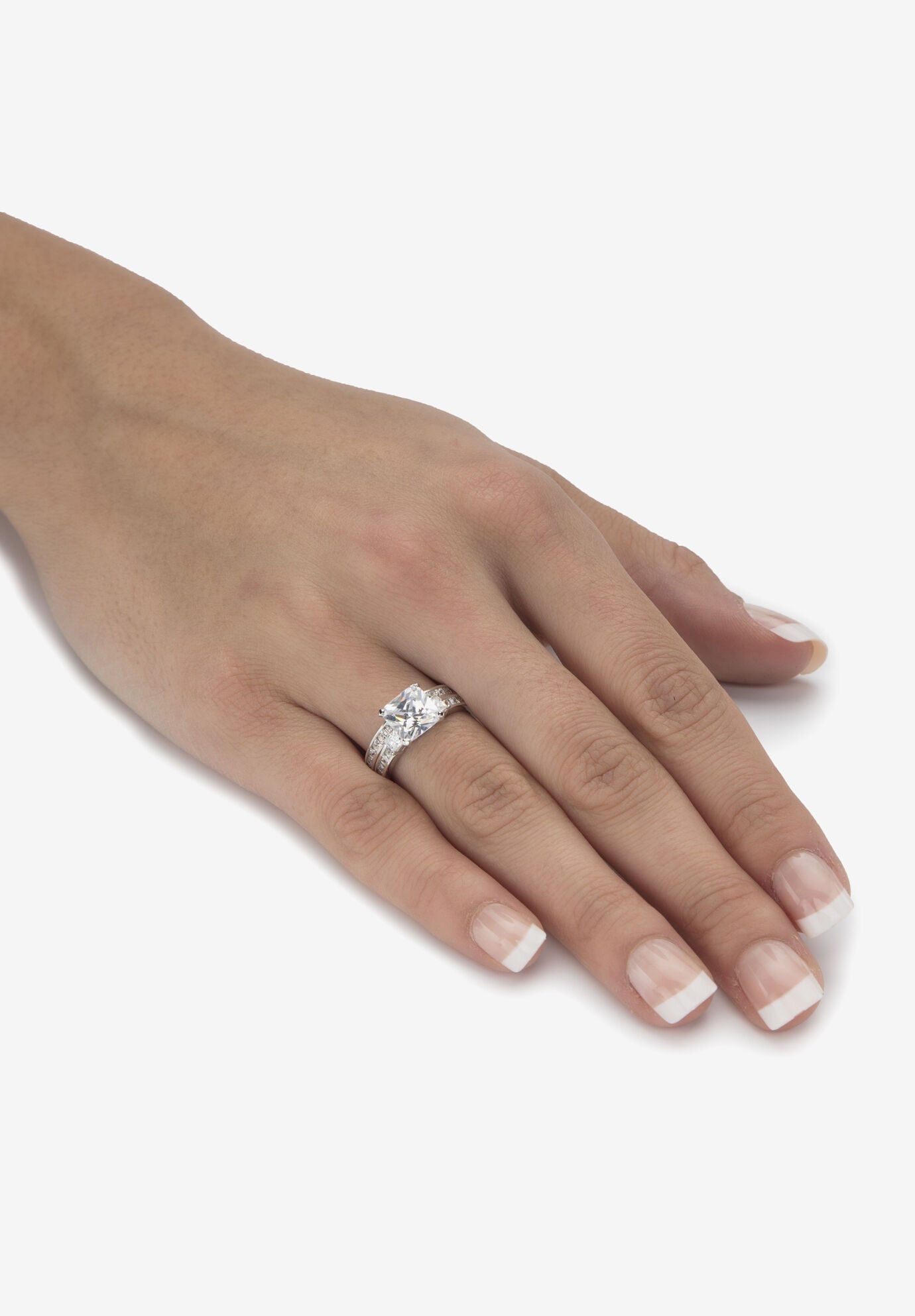 3.62 Cttw 2-Piece Platinum Plated .925 Silver Cubic Zirconia Wedding Ring Set, , alternate image number 2