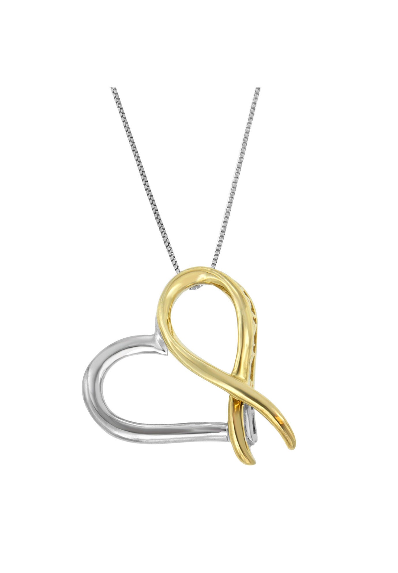 Two-Tone .925 Sterling Silver Heart-Shaped Pendant Necklace, , on-hover image number 1