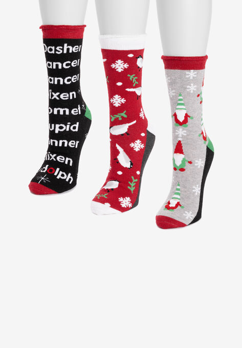 3 Pack Holiday Crew Socks, , alternate image number null
