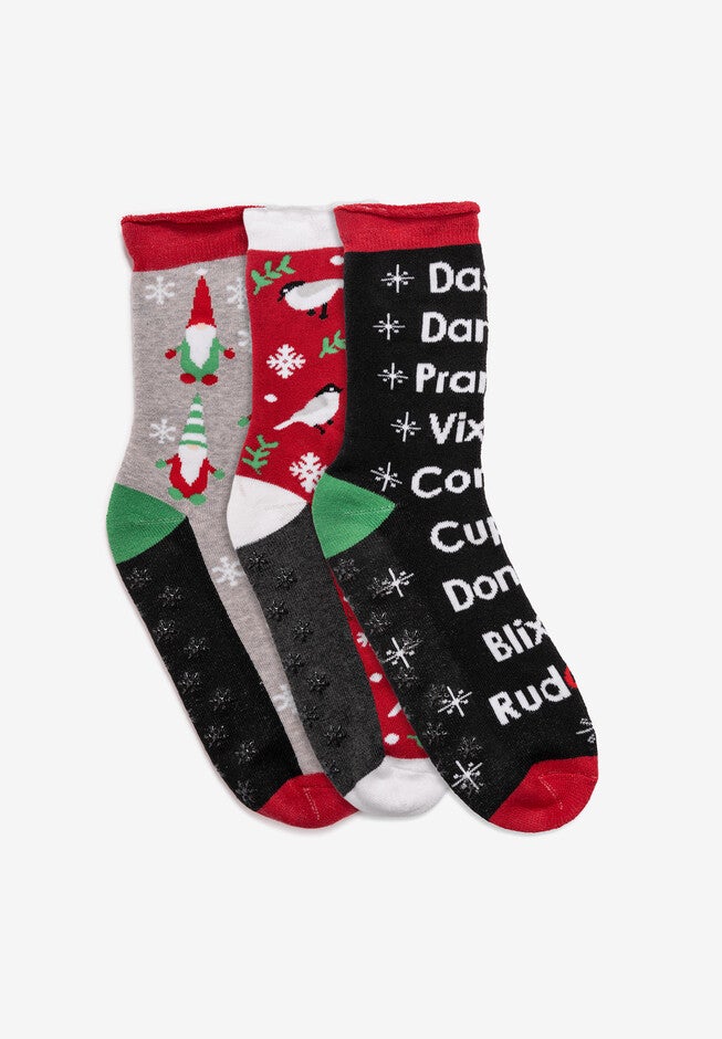 3 Pack Holiday Crew Socks, CHRISTMAS OUTSIDE, hi-res image number null