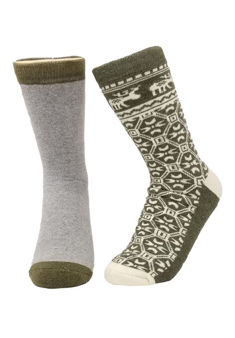 2 Pr Super Soft Polyester Thermal Insulated Socks, OLIVE MOOSE GREY, hi-res image number null
