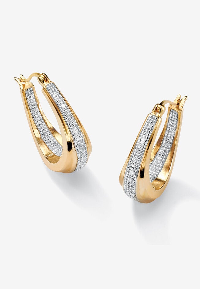 Gold-Plated Hoop Earrings with Diamond Accent, GOLD, hi-res image number 0