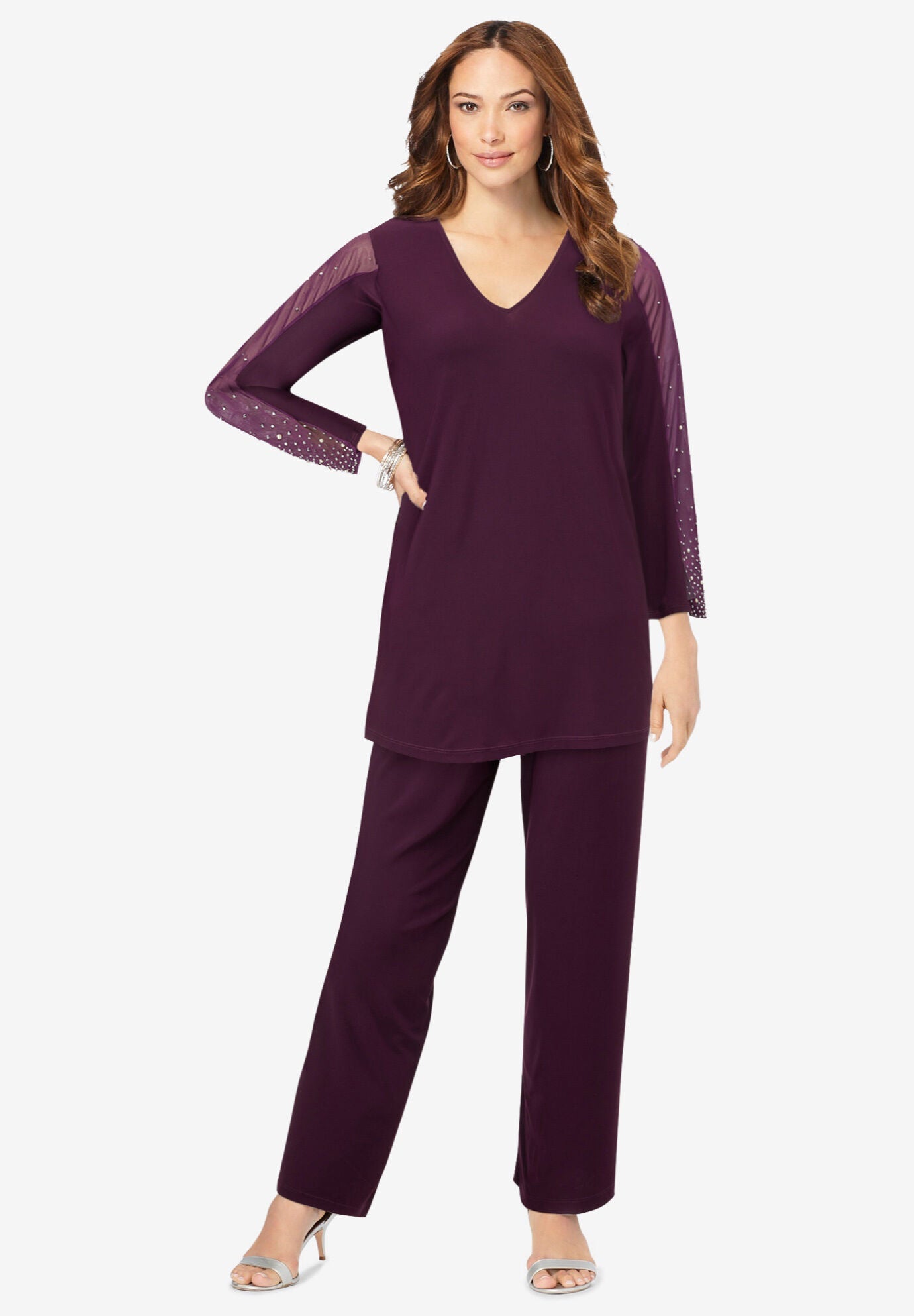 Ultrasmooth&reg; Fabric Embellished Pant Set, DARK BERRY OMBRE EMBELLISHMENT, hi-res image number 0