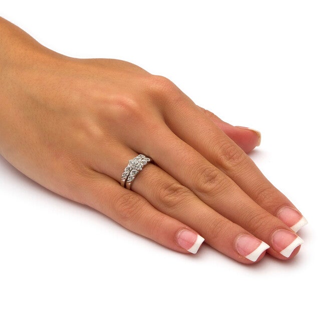 1/10 TCW Diamond Two-Piece Bridal Set in Platinum-plated Sterling Silver, WHITE, alternate image number null