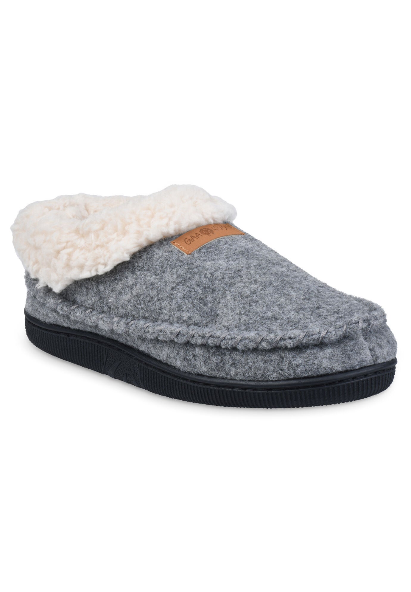 Faux Wool Mocassin Fullfoot With Collar Slipper, GREY, hi-res image number 0