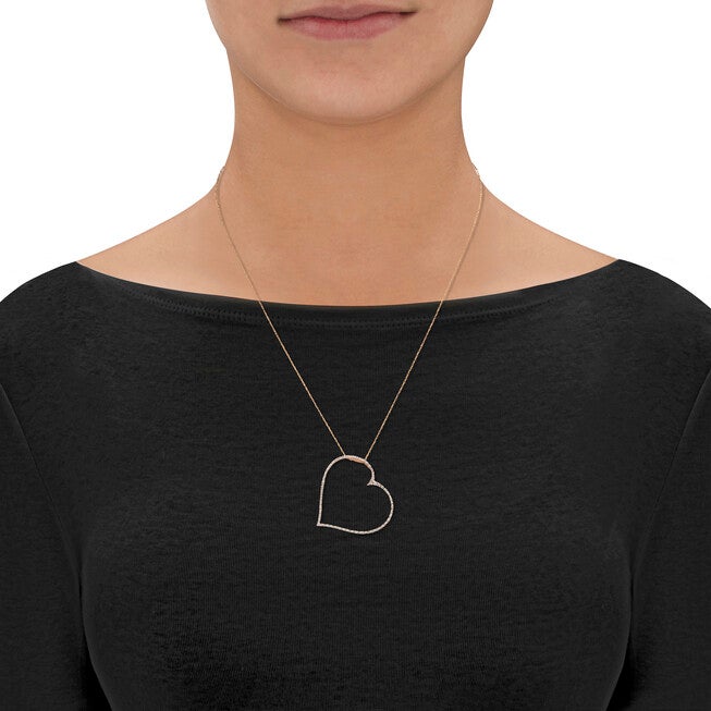 Diamond Accent Heart Pendant and Chain in Solid 10k Yellow Gold 18 inches, WHITE, alternate image number null