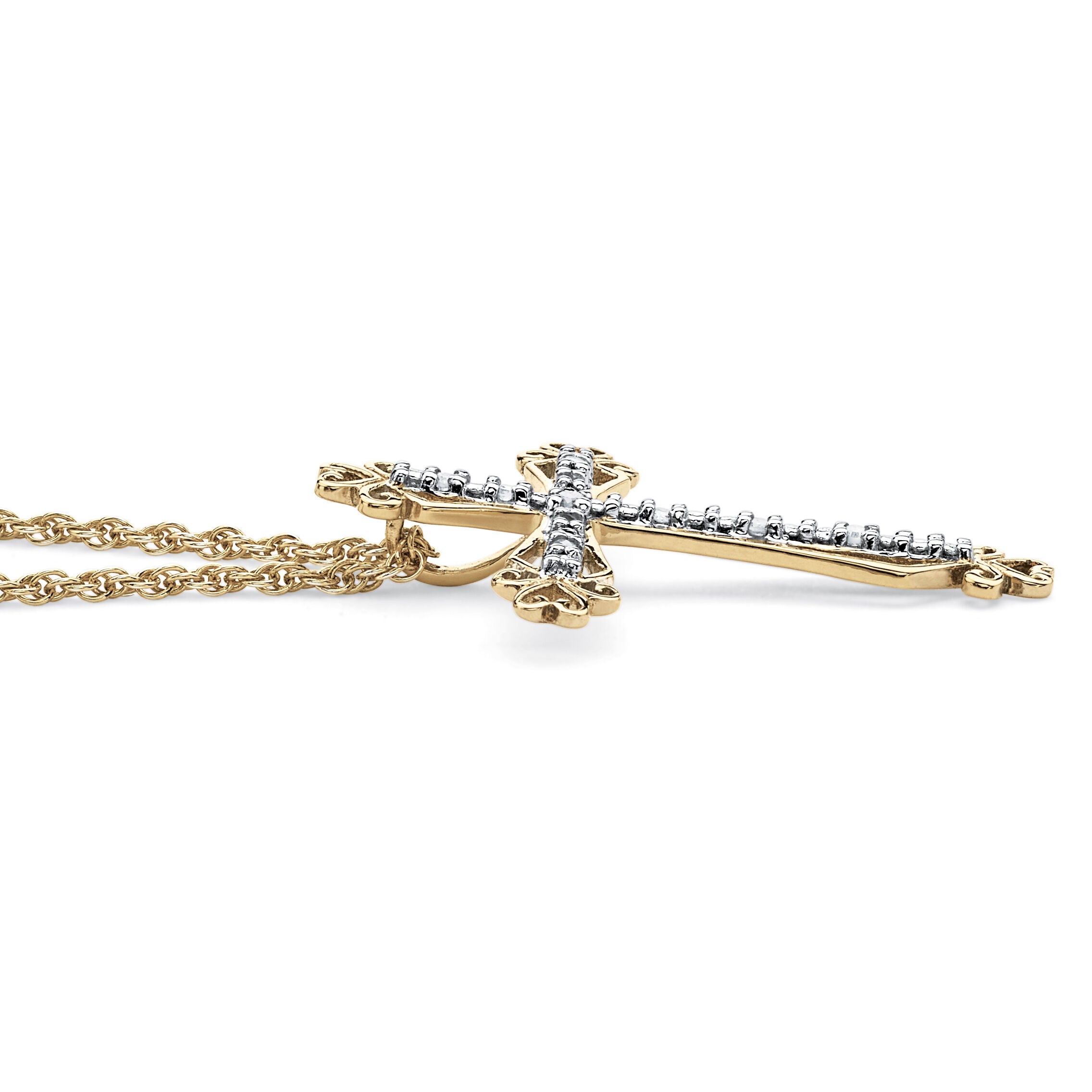 Diamond Accent Cross Pendant Necklace in Gold-Plated Sterling Silver, WHITE, on-hover image number 1