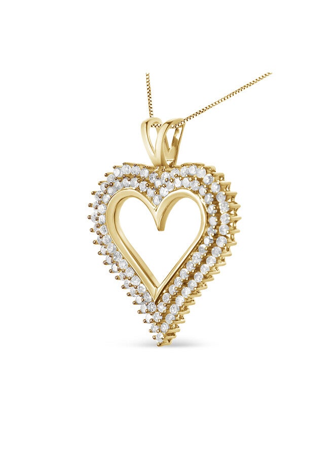Yellow Gold Plated Sterling Silver 1.00 Cttw Diamond Heart Pendant Necklace, , on-hover image number null