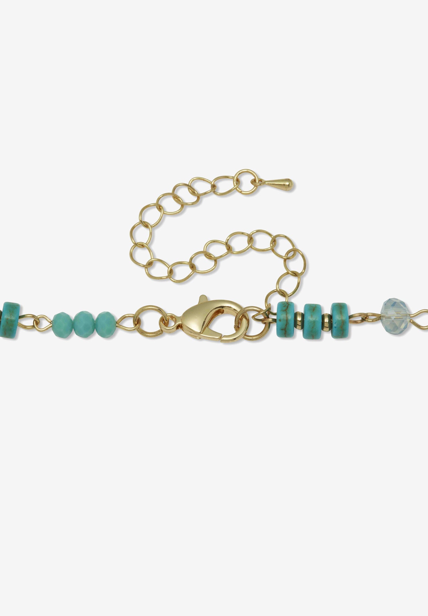 Round Genuine Turquoise Hammered Goldtone Endless Necklace, 36 Inches, , on-hover image number 1