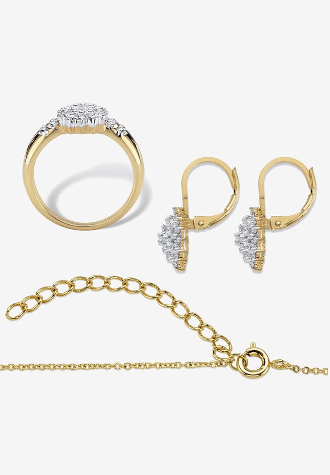 Gold Plated Genuine Diamond Jewelry Set, , on-hover image number 1