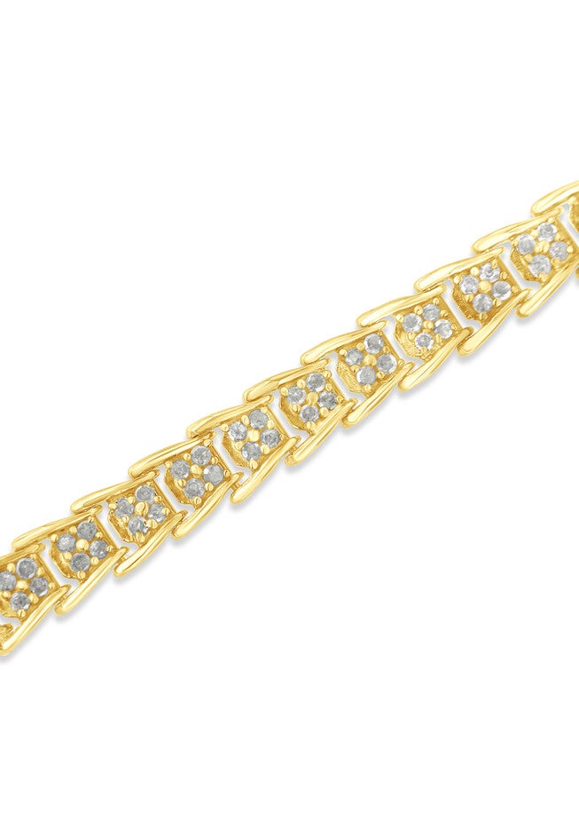 Yellow Gold Over Sterling Silver Diamond Chevron Link Tennis Bracelet, , alternate image number null