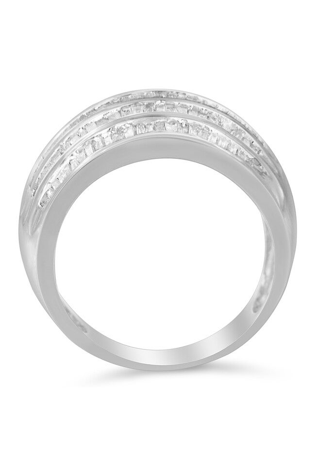 Sterling Silver Baguettecut Diamond Channel Set Domed Tapered Cocktail Ring, , alternate image number 3