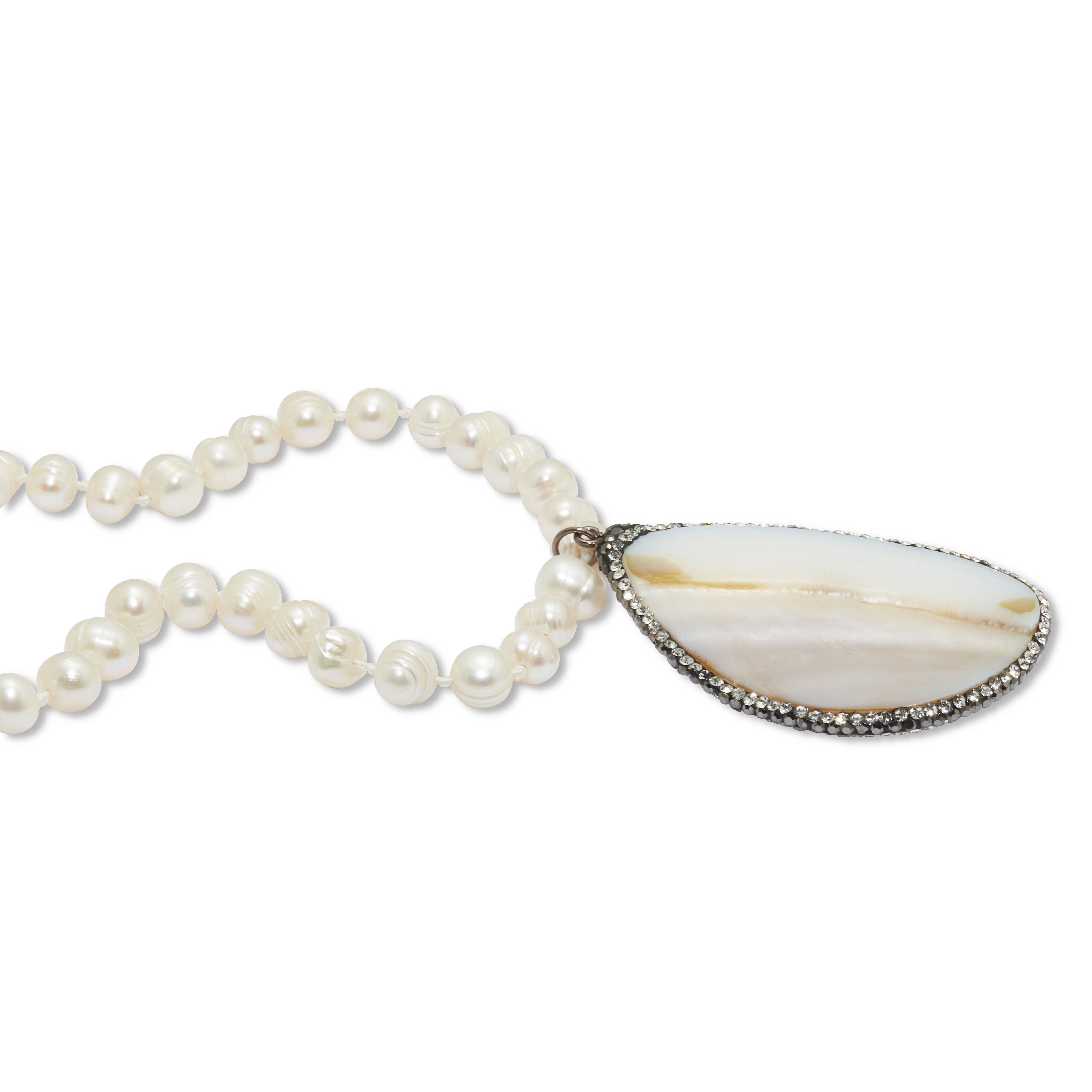 Round Genuine Cultured Freshwater Pearl Silvertone Pendant Necklace 48-inch, WHITE, on-hover image number 1