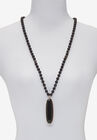 Genuine Black Agate Goldtone Bezel Set Oval Cabochon Beaded Necklace 34 Inch, , alternate image number null