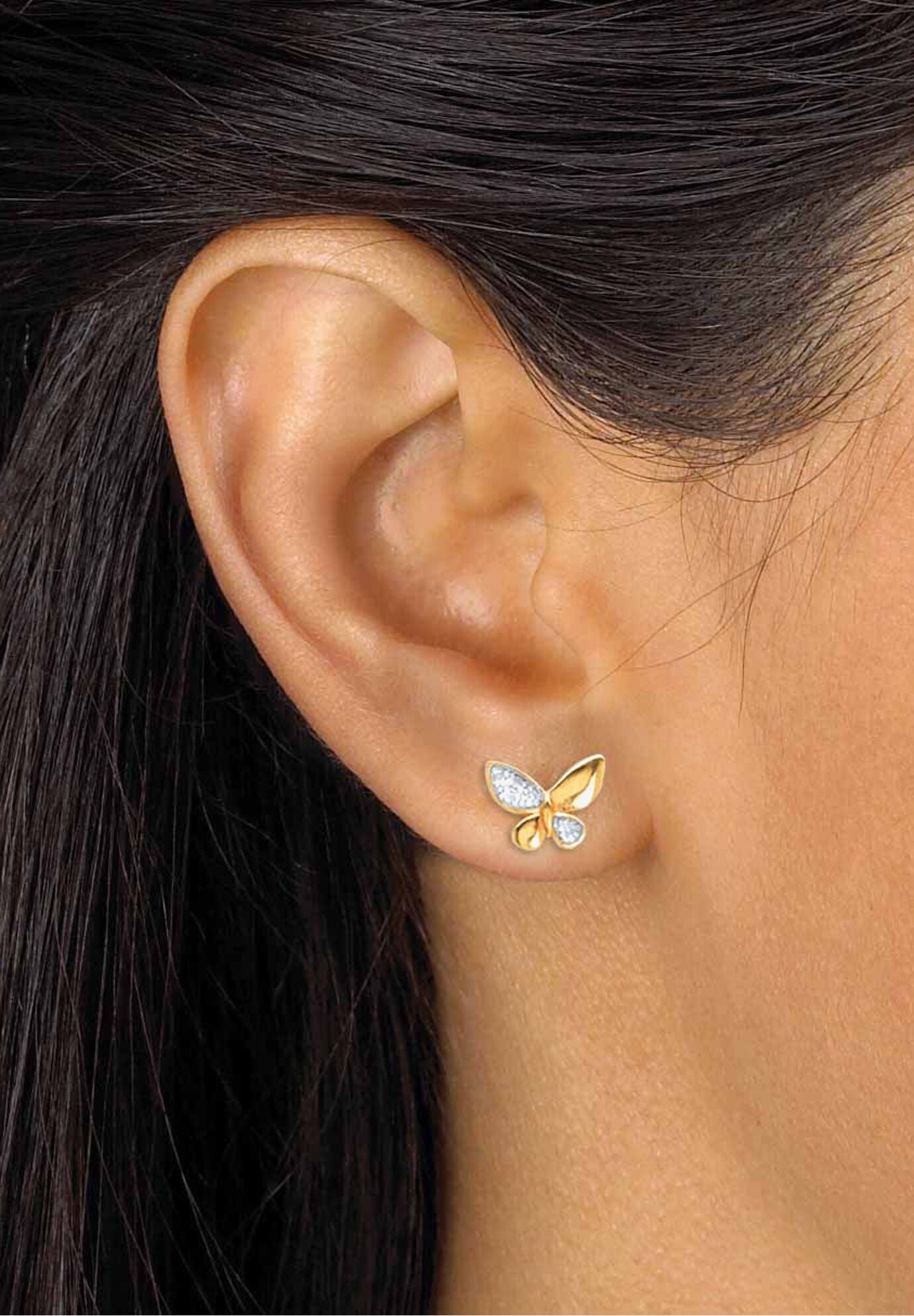 Yellow Gold Plated Genuine Diamond Accent Butterfly Stud Earrings, , alternate image number 2
