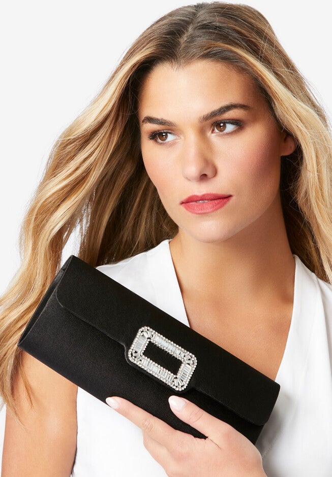 Rhinestone-Detailed Clutch, BLACK, hi-res image number null