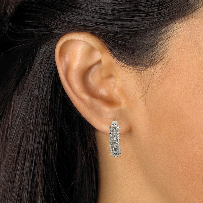 1/10 TCW Ice Diamond Huggie-Hoop Earrings in Platinum-plated Sterling Silver, WHITE, alternate image number null