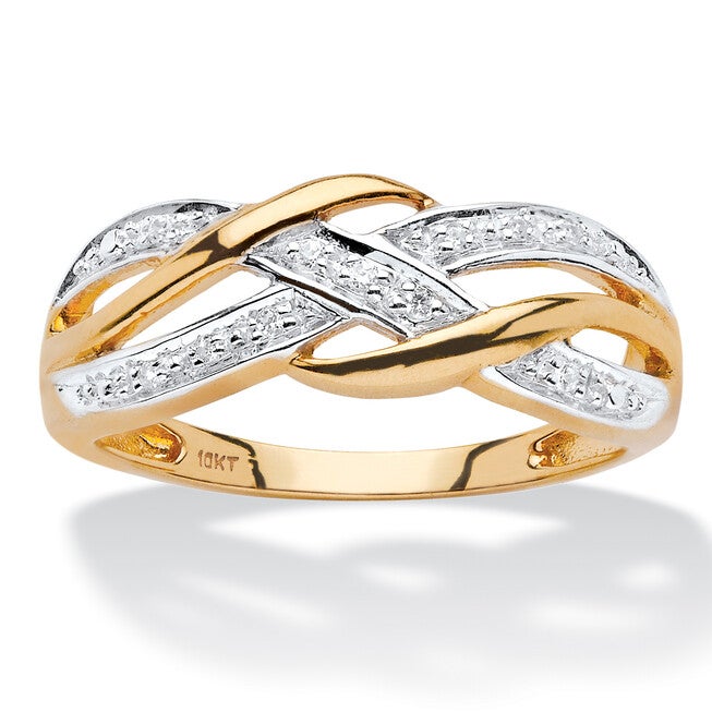 Diamond Accent Braided Crossover Ring in 10k Yellow Gold, WHITE, hi-res image number 0
