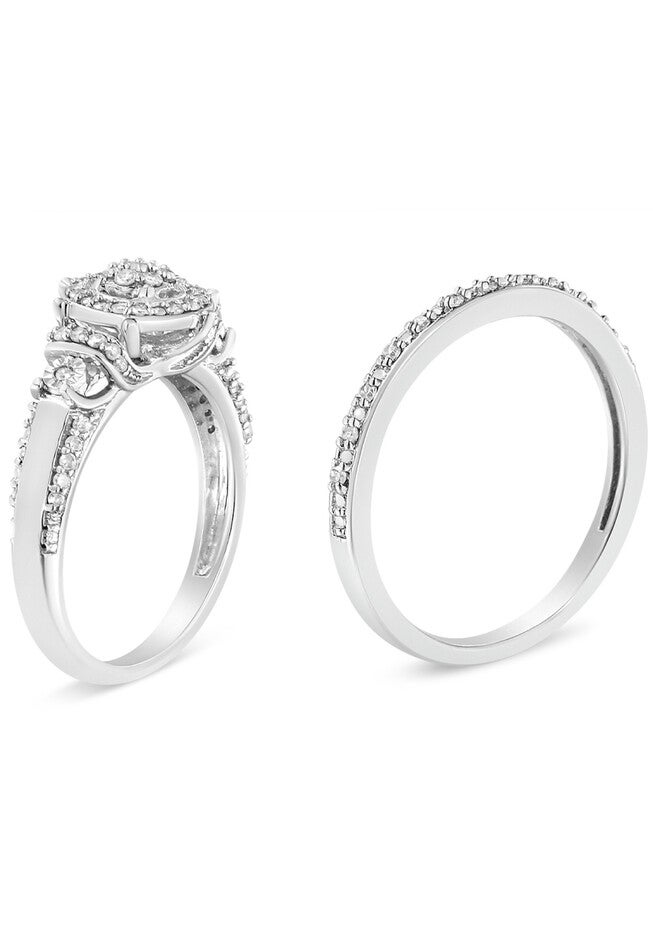 Silver 1/3 Cttw Diamond 7 Stone Cluster And Halo Engagement Set, , alternate image number null