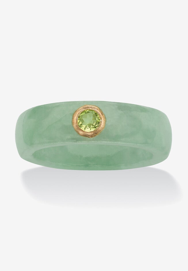 10K Yellow Gold Genuine Peridot And Green Genuine Jade Bezel Set Ring, PERIDOT, hi-res image number 0