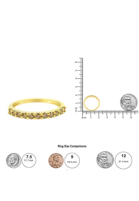 Yellow Gold Over Silver 1/4 Cttw Champagne Diamond 11 Stone Band Ring, , alternate image number null