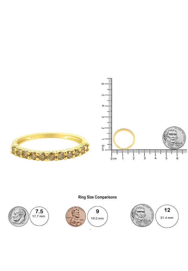 Yellow Gold Over Silver 1/4 Cttw Champagne Diamond 11 Stone Band Ring, , alternate image number 5