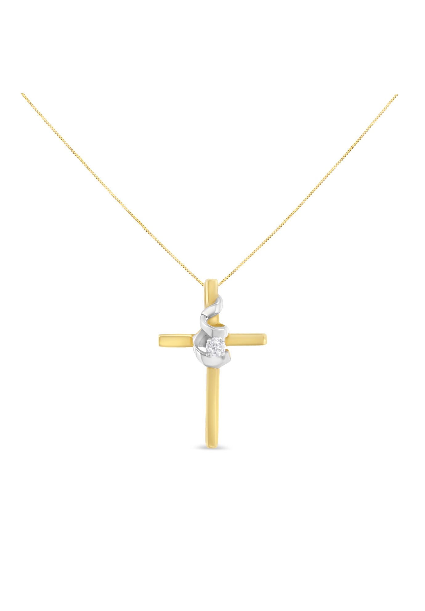Yellow & White Gold Diamondaccented Spiral Cross Pendant Necklace, , on-hover image number 1
