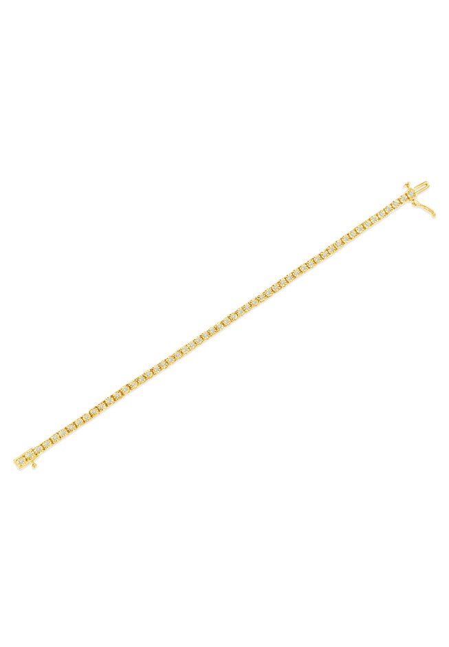 Yellow Gold Plated Sterling Silver Miracleset Diamond Round Faceted Bezel Tennis Bracelet 7 inches, , alternate image number 3