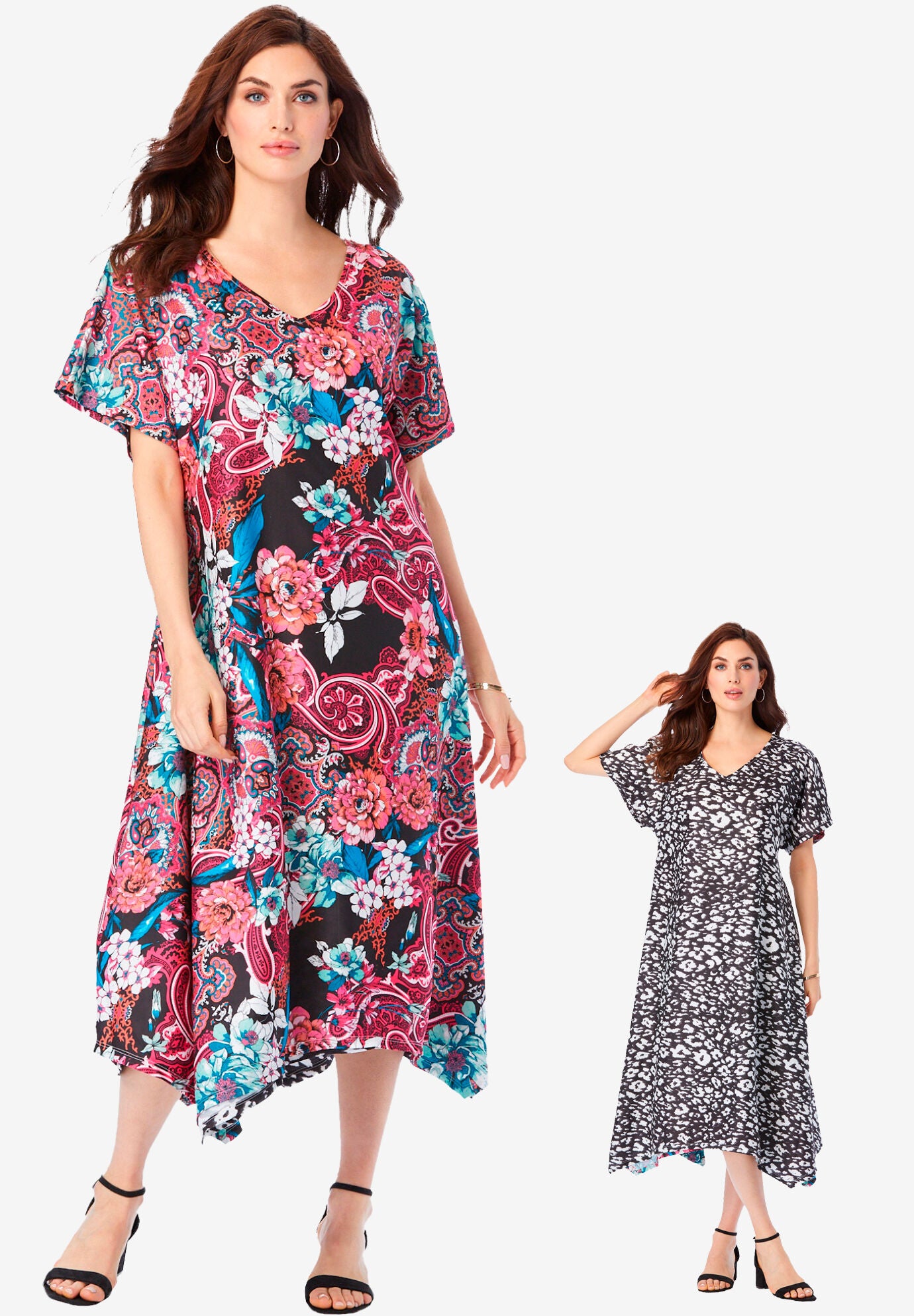 Reversible Drop Sleeve Swing Dress, PINK PAISLEY GARDEN, hi-res image number 0