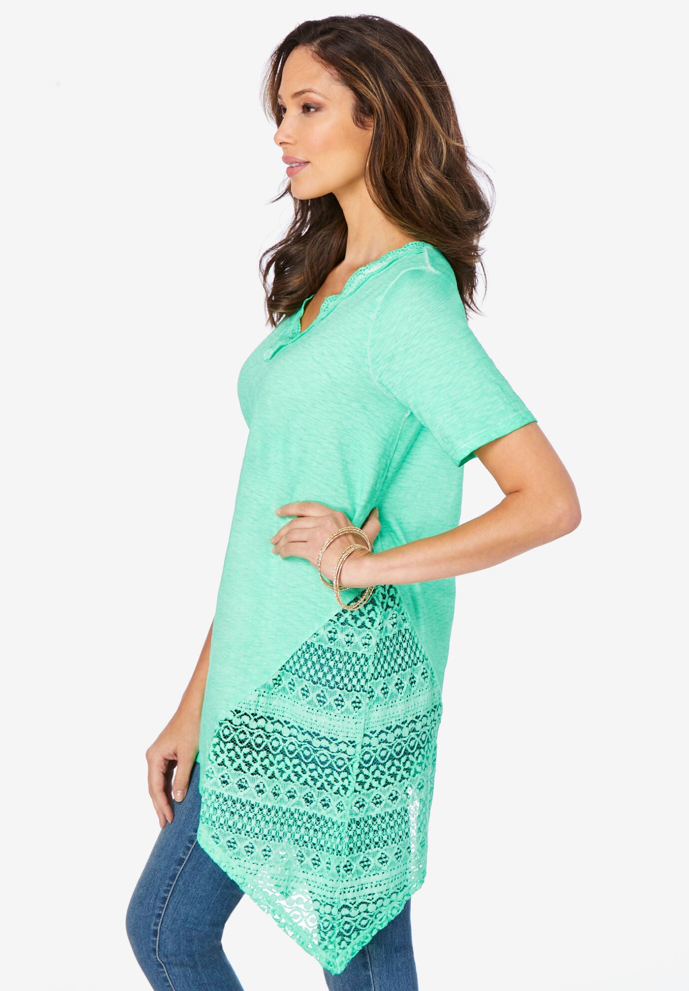 Lace-Inset Slub Tunic, , alternate image number 2