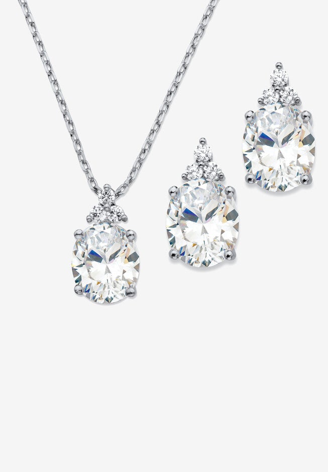 Platinum-Plated Oval Cubic Zirconia Set, CUBIC ZIRCONIA, hi-res image number 0