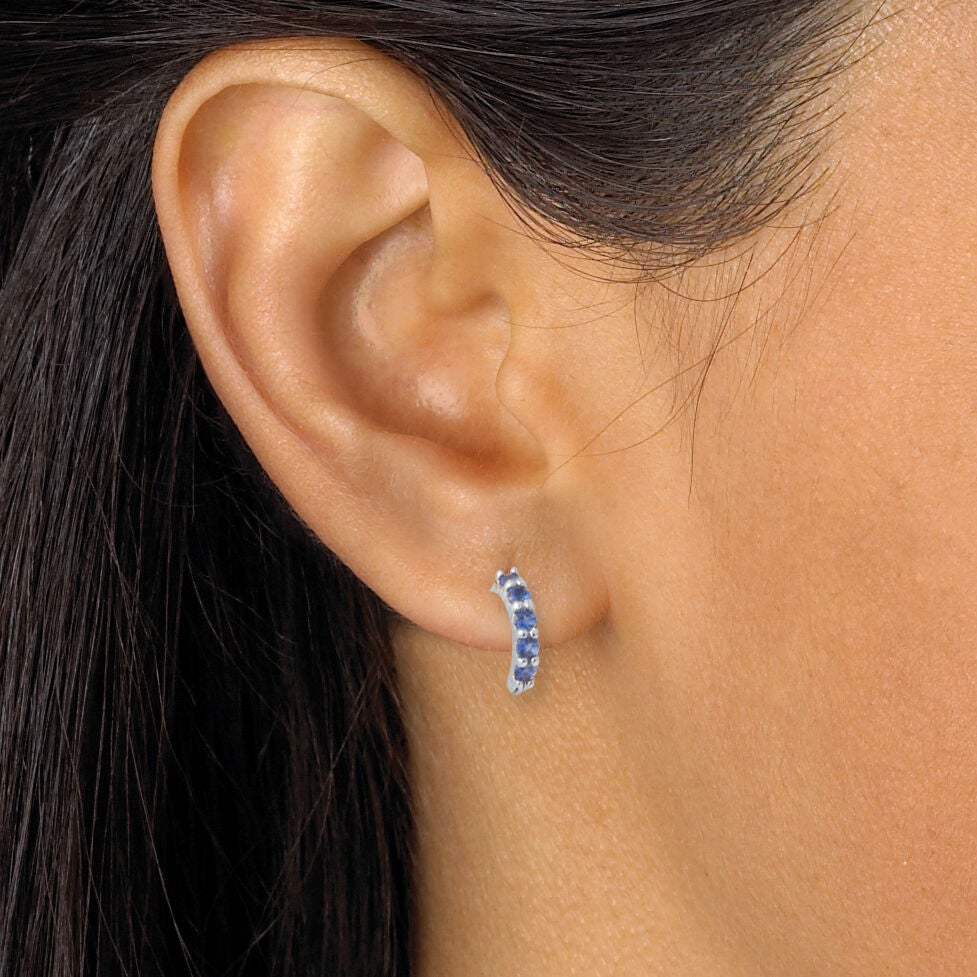Birthstone Sterling Silver Huggie Hoop Earrings, JUNE, alternate image number 3