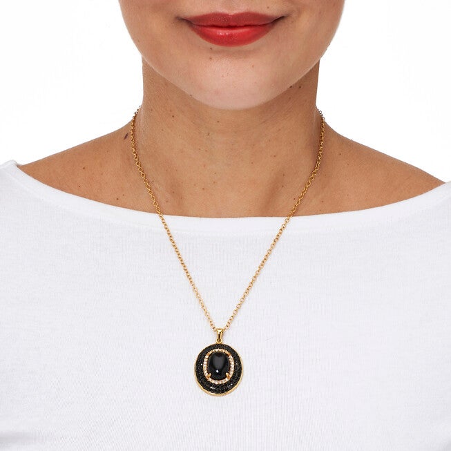 2.58 TCW Oval Genuine Onyx and Cubic Zirconia Gold-Plated Pendant 20 inch, BLACK, alternate image number null