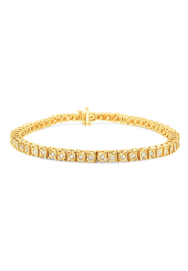 Yellow Gold Over Sterling Silver Diamond Square Frame Miracleset Tennis Bracelet 7 inches, YELLOW GOLD, hi-res image number null