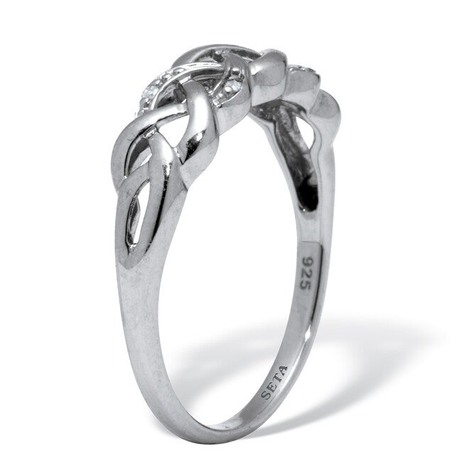Genuine Diamond Accent Platinum-Plated Sterling Silver Braided Ring, WHITE, on-hover image number null