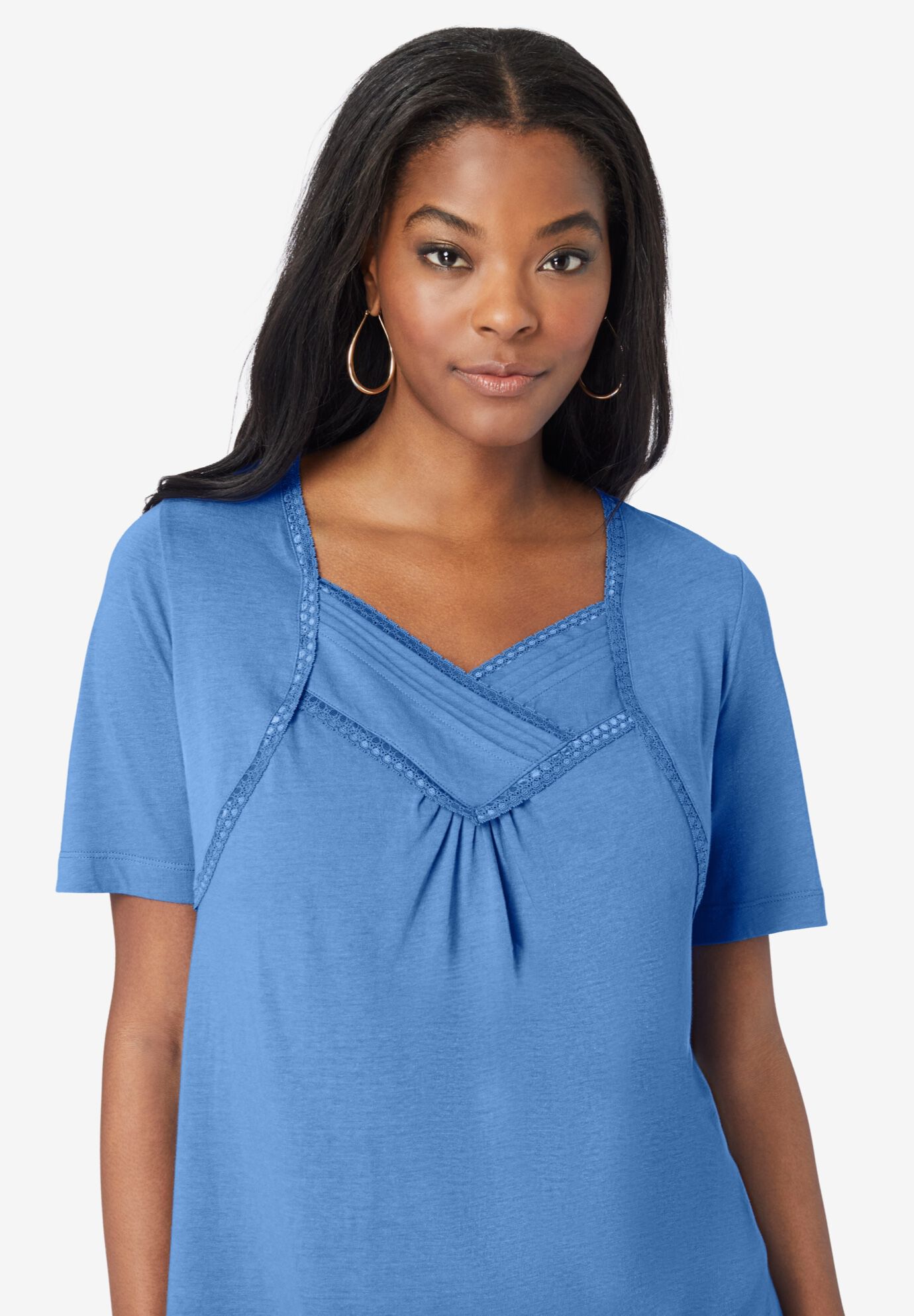 Pleated V-Neck Tee, , alternate image number 3