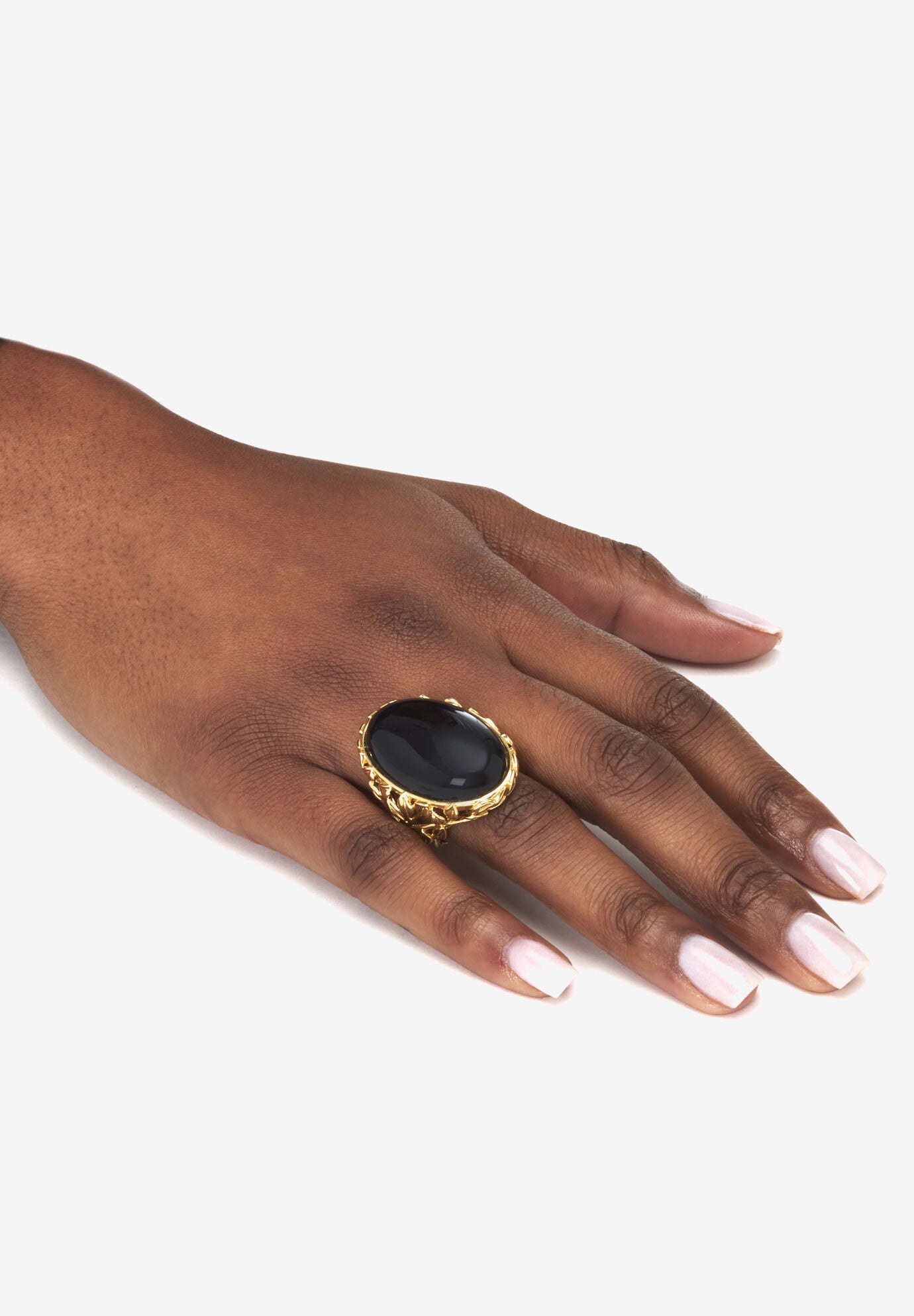 Oval Genuine Black Agate 18K Yellow Gold Cabochon Ring, , alternate image number 2