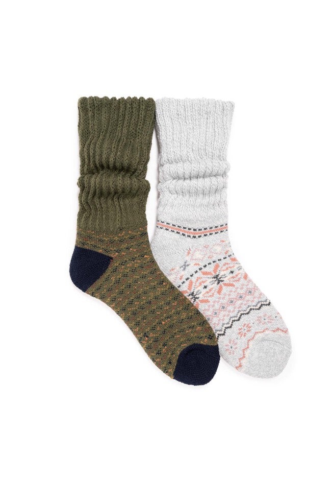 Slouch Heat Retainer (2 Pair Pack) Socks, GREEN GREY, hi-res image number 0