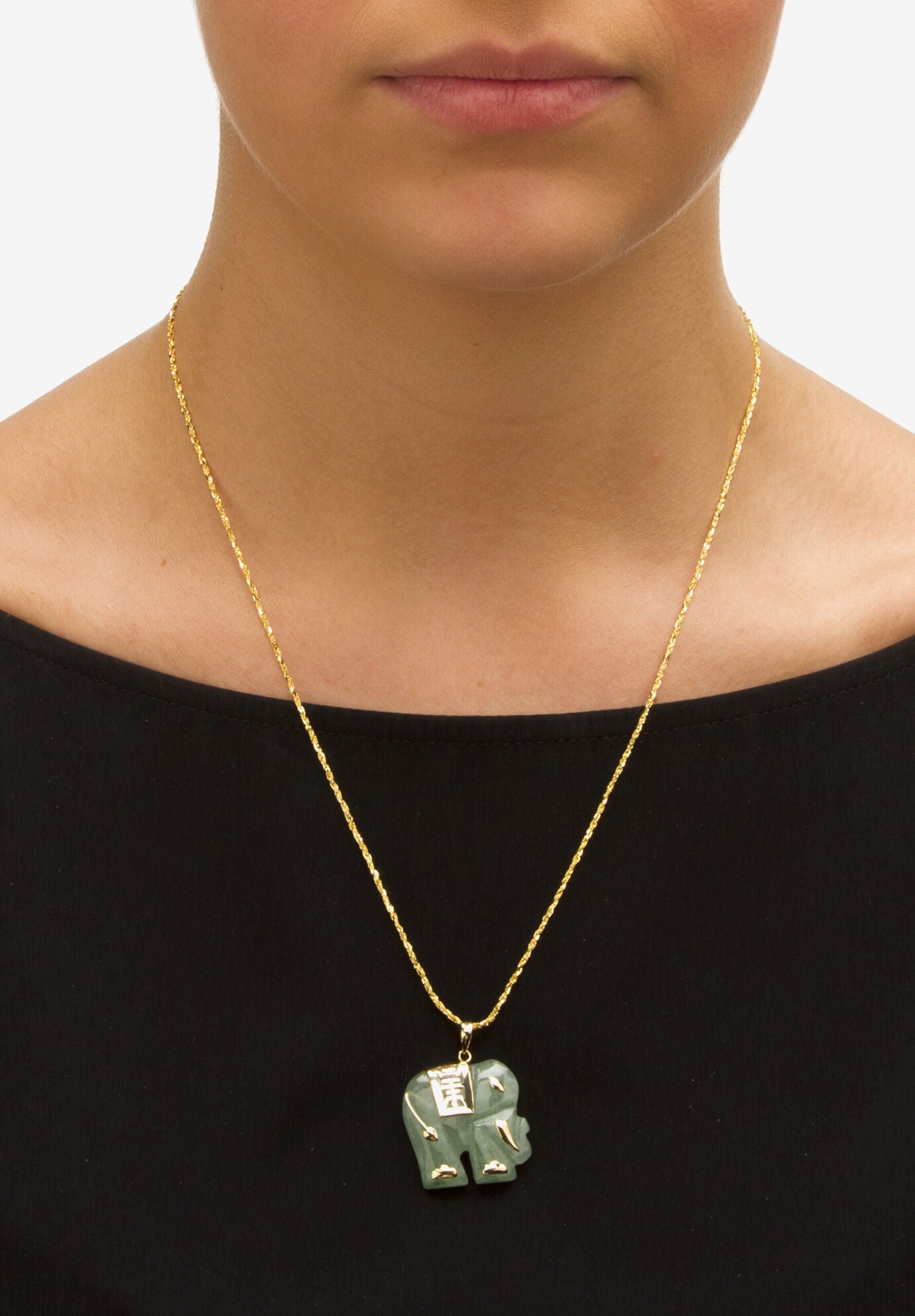 14K Gold Genuine Green Jade Good Luck Elephant Charm Pendant Jewelry, , alternate image number 2