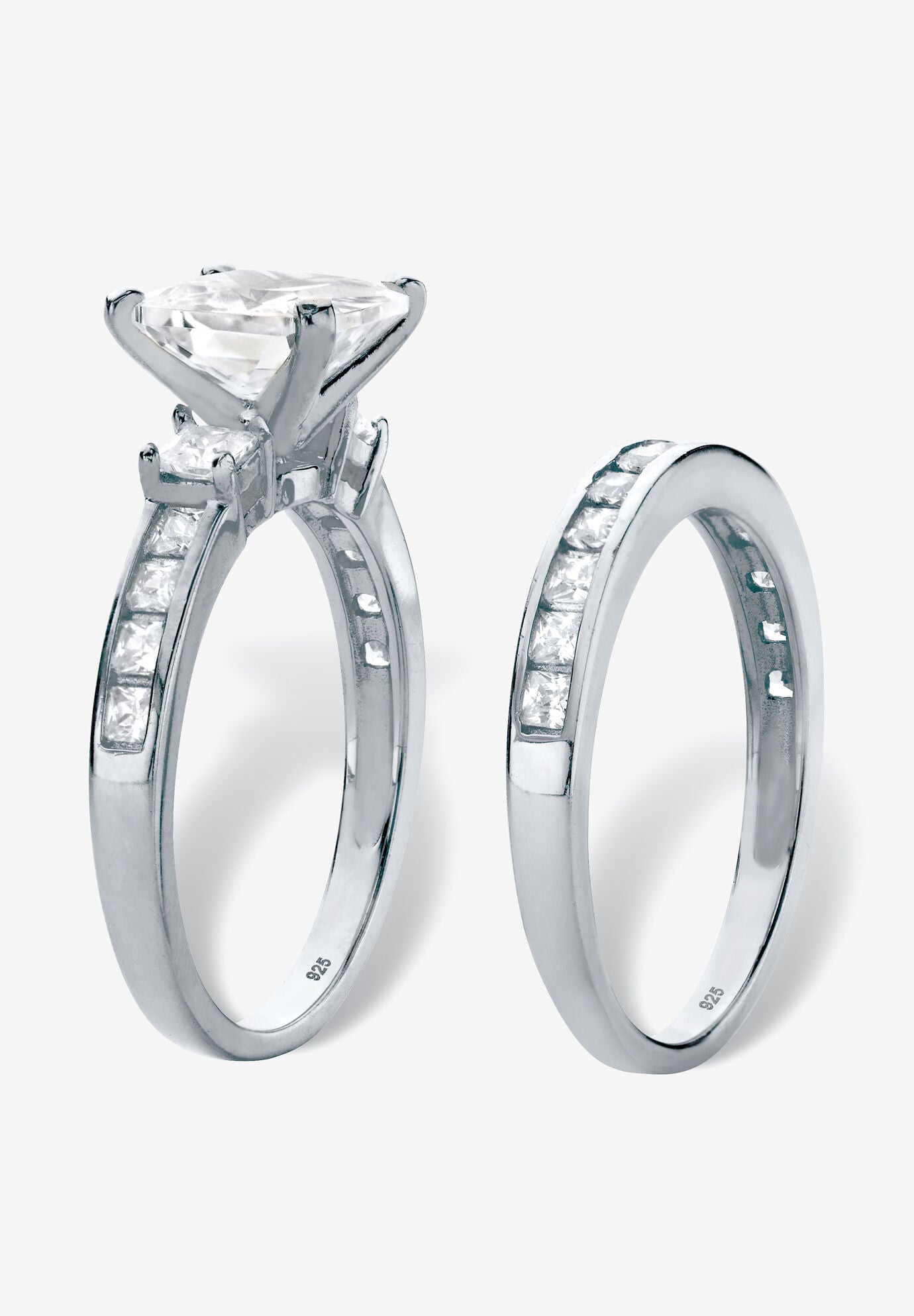 3.62 Cttw 2-Piece Platinum Plated .925 Silver Cubic Zirconia Wedding Ring Set, , on-hover image number 1