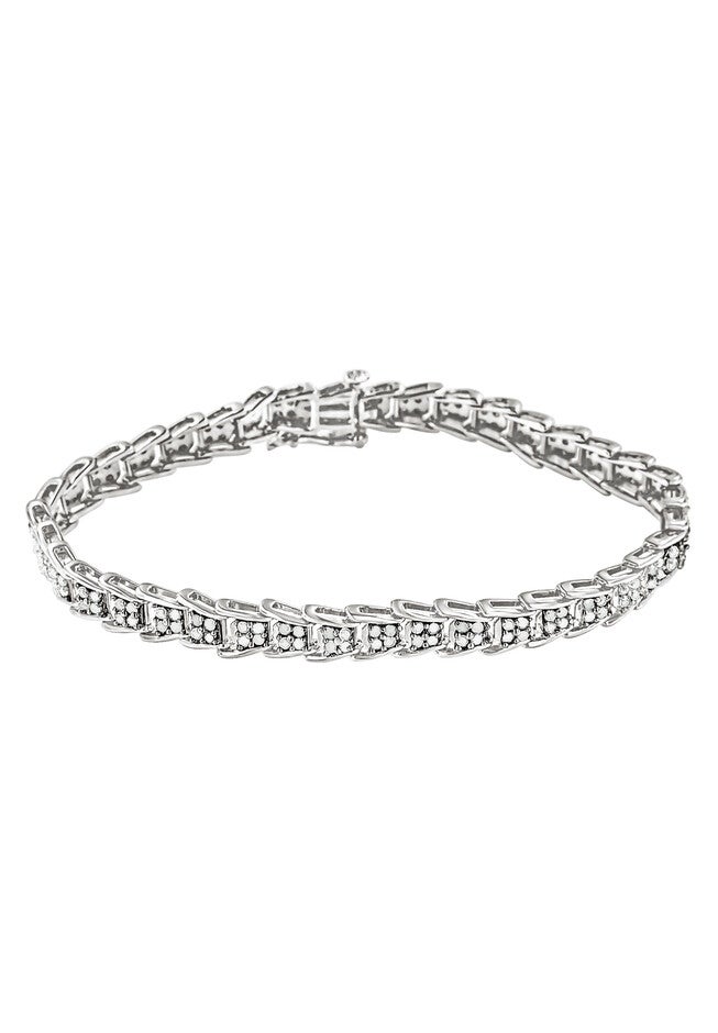 Sterling Silver Diamond Chevron Link Tennis Bracelet, , alternate image number 2