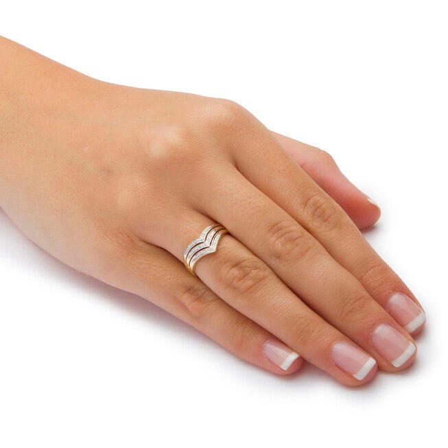 White Diamond Accent 10k Yellow Gold Triple-Row Chevron Ring, WHITE, alternate image number null