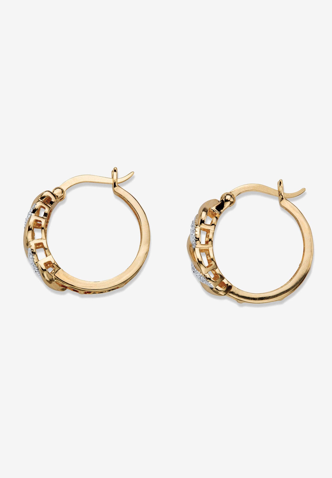 Yellow Gold-Plated S-Link Hoop Earrings (21Mm) Diamond Accent, , on-hover image number 1