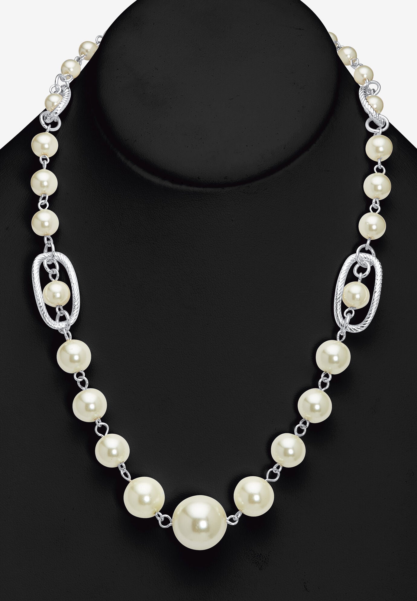 Silvertone Simulated Pearl Silvertone Graduated Jewelry Set, 18 Inches, , alternate image number 6
