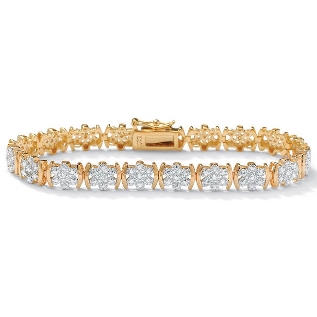 1/4 TCW Diamond Flower Tennis Bracelet in 14k Gold-plated Sterling Silver, WHITE, hi-res image number 0