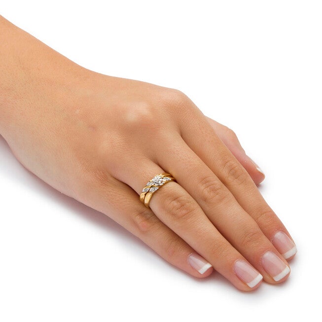 Round Diamond Accent 2-Piece Bridal Set in 10k Yellow Gold, WHITE, alternate image number null