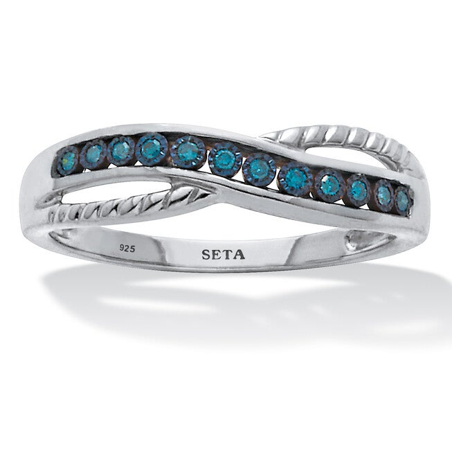 .06 TCW Blue Diamond Sterling Silver Twist Ring, BLUE, hi-res image number null