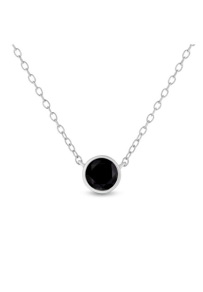 Silver 1/2 Cttw Black Diamond Bezel Solitaire 18 inches Pendant Necklace, BLACK, hi-res image number null