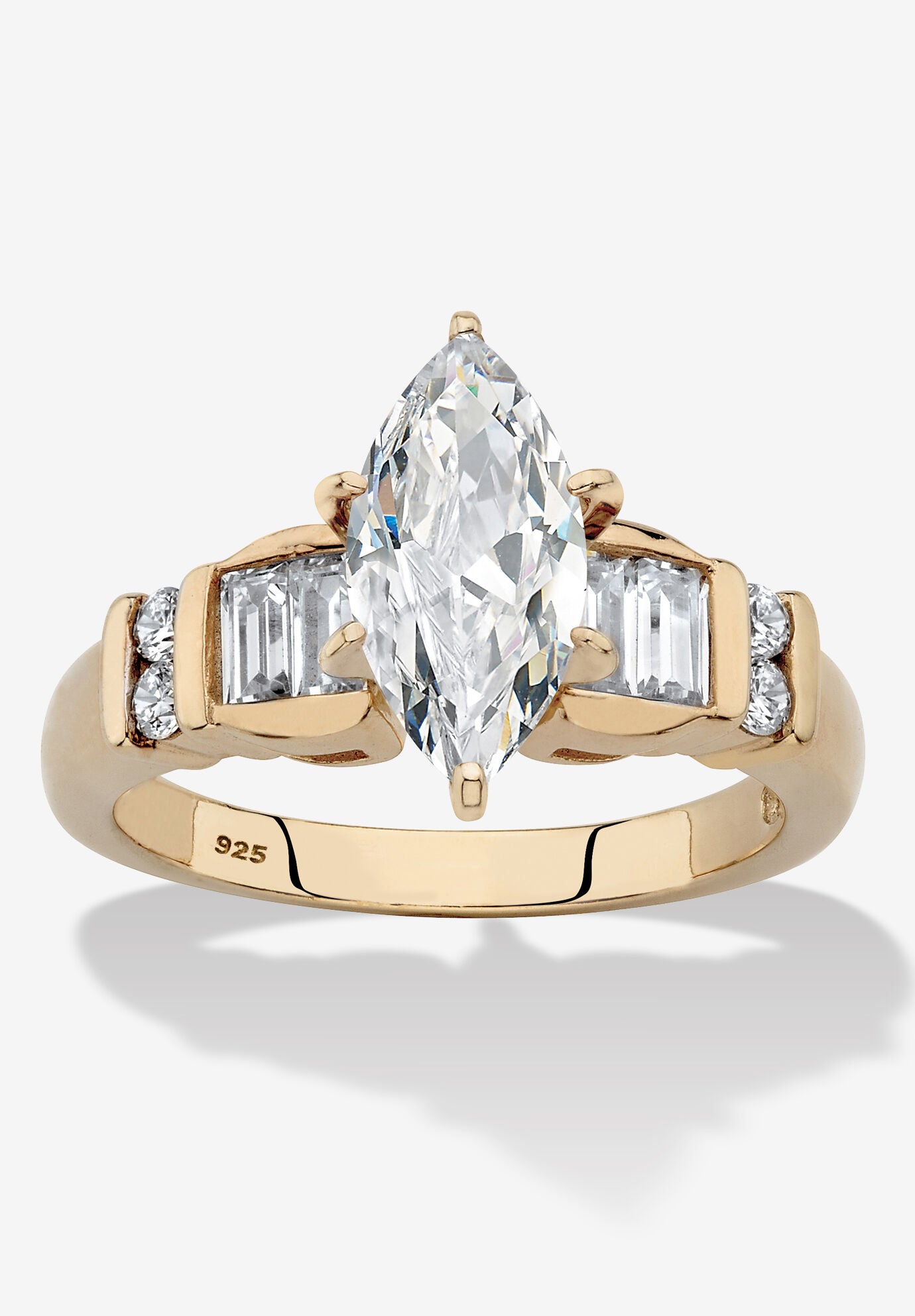 2.69 Cttw 14K Gold-Plated Silver Marquise-Cut Cubic Zirconia Engagement Ring, GOLD, hi-res image number 0